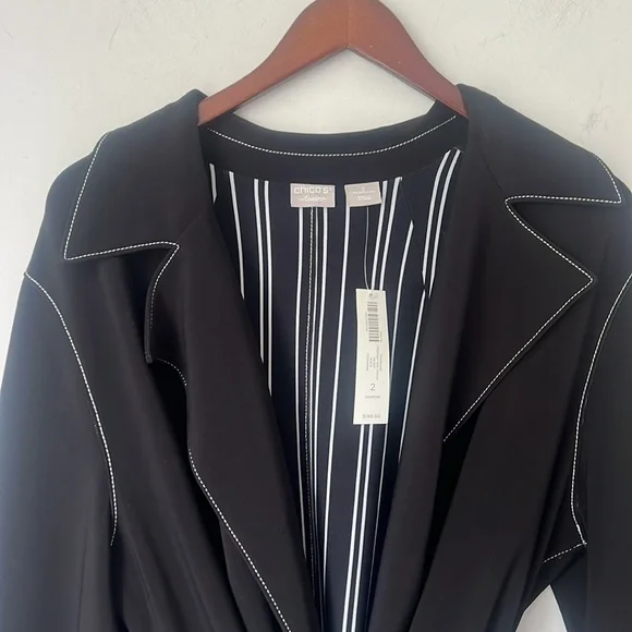 NEW Chico's Travelers Contrast Trim Trench Coat Black Sz 12
Sinky knit # - Picture 2 of 7